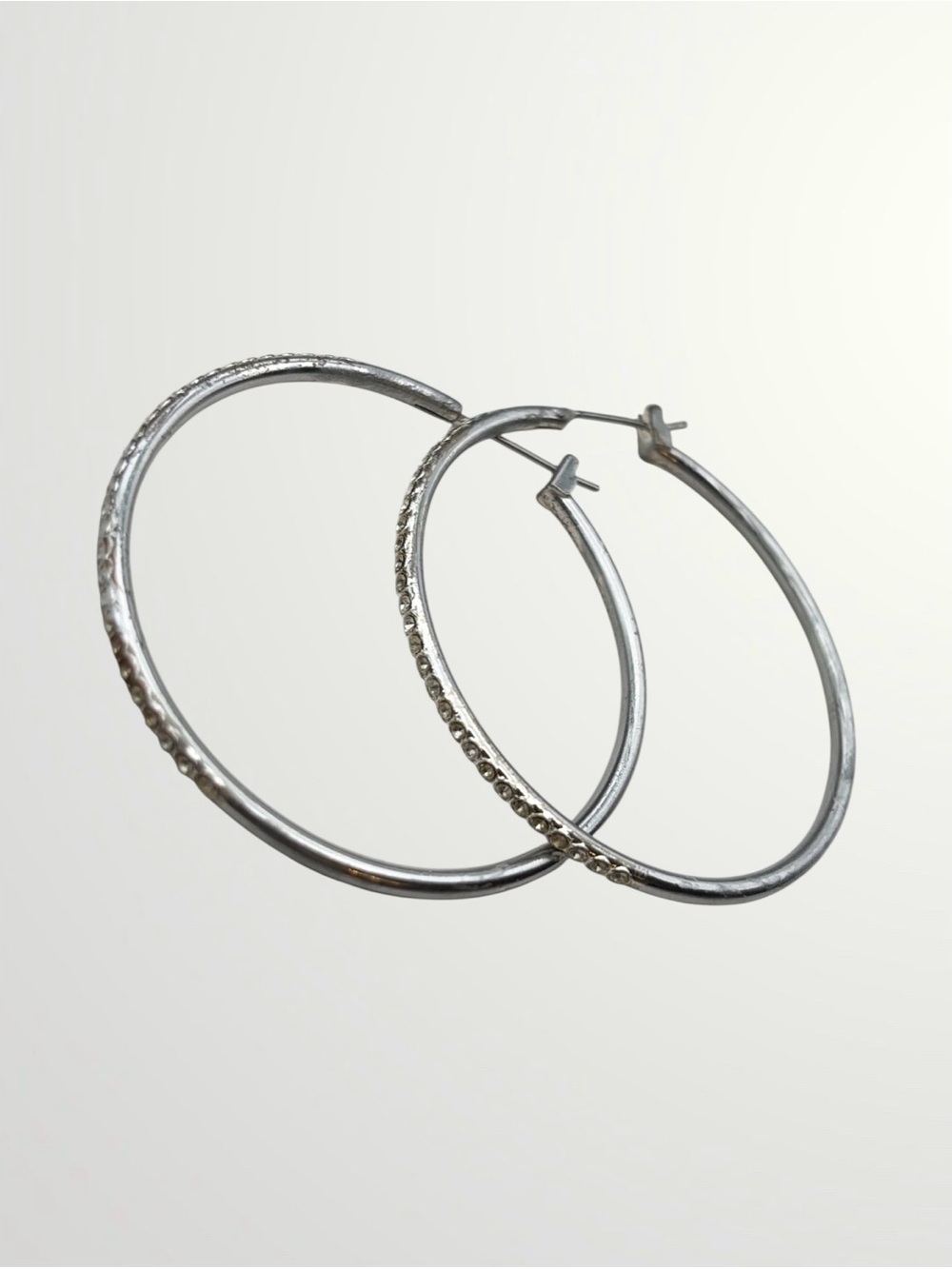 Silver Tone Rhinestone Hoop Earrings